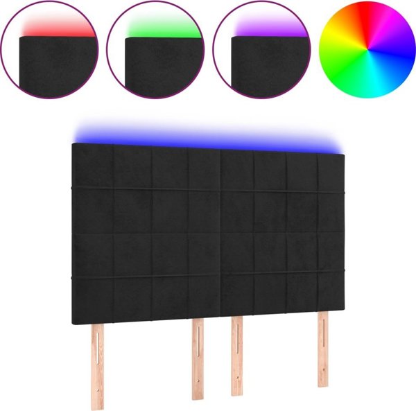 vidaXL Κεφαλάρι για κρεβάτι με LED, μαύρο, 144x5x118/128 cm, βελούδο