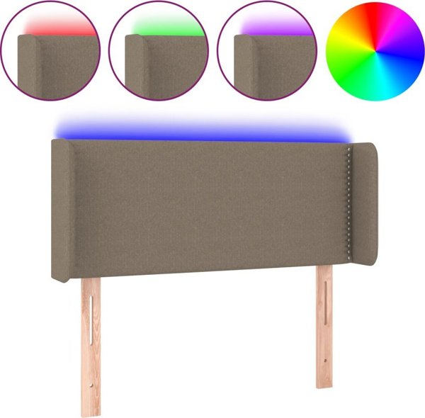 vidaXL Zaglowek do lozkos me LED, taupe, 93x16x78/88 cm, tkana