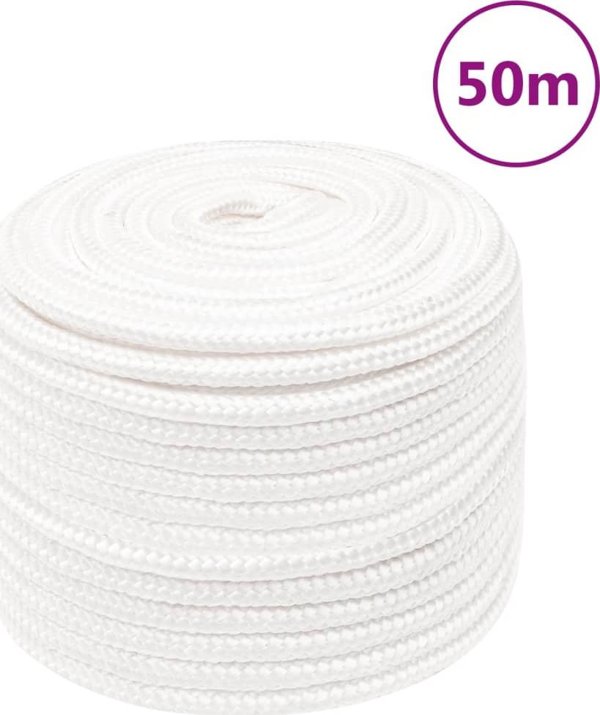 vidaXL Ναυτική γραμμή, μονόχρωμη λευκή, 14 mm, 50 m, πολυπροπυλένιο