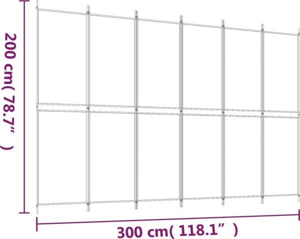 vidaXL Παραβάν 6-panelowy, καφέ, 300x200 cm, ύφασμα