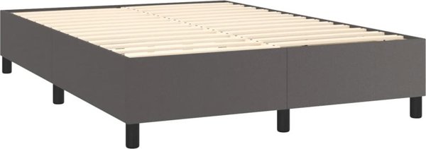 vidaXL Κρεβάτι Κοντινεντάλ με Στρώμα και LED, Γκρι Δερματίνη 140x190 cm