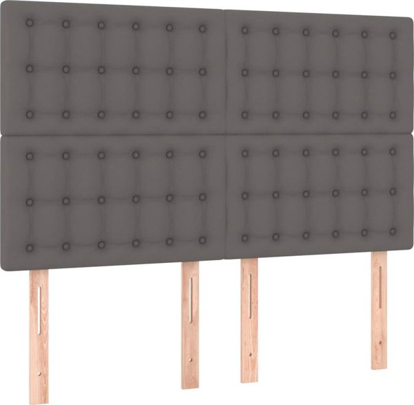 vidaXL Κρεβάτι Κοντινεντάλ με Στρώμα και LED, Γκρι Δερματίνη 140x190 cm