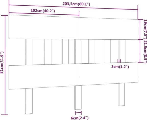 vidaXL Κεφαλάρι κρεβατιού, γκρι, 203,5x3x81 εκ., μασίφ ξύλο πεύκου