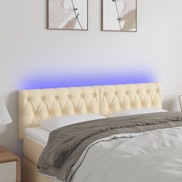 vidaXL Κεφαλάρι κρεβατιού με LED, κρεμ, 160x7x78/88 εκ., ύφασμα