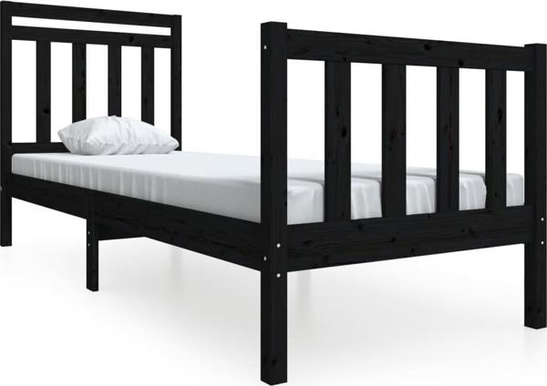 vidaXL Πλαίσιο κρεβατιού, μαύρο, μασίφ ξύλο, 75x190 cm