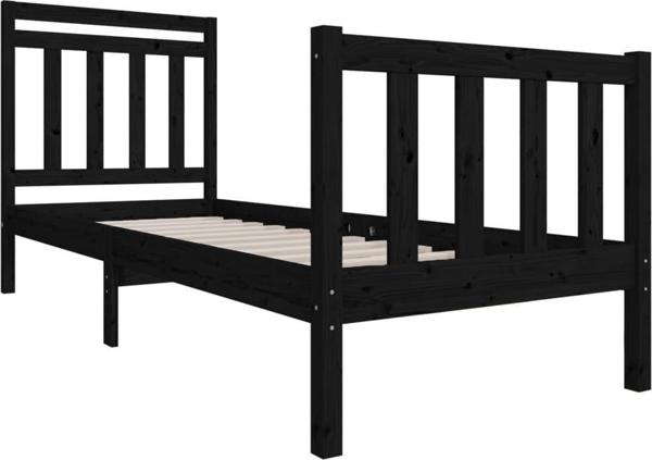 vidaXL Πλαίσιο κρεβατιού, μαύρο, μασίφ ξύλο, 75x190 cm
