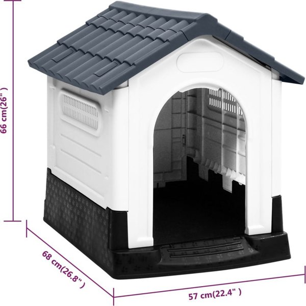 vidaXL vidaXL Buda dla psa, szara, 57x68x66 cm, polipropylen