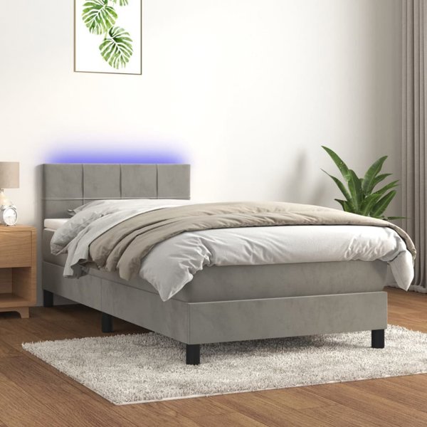 vidaXL Κοντινένταλ κρεβάτι με στρώμα και LED, γκρι, 100x200 cm βελούδο