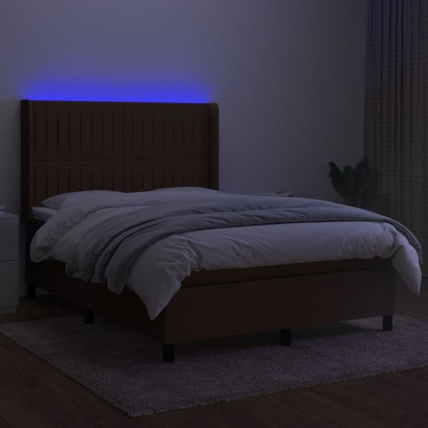vidaXL Κρεβάτι kontynentalne με στρώμα, καφέ, 140x200 cm, ύφασμα