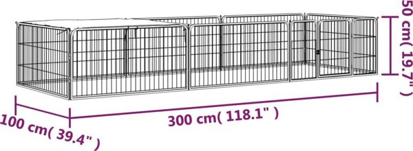vidaXL Kojec dla psa, 8 panele, czarny, 100x50 cm, stal