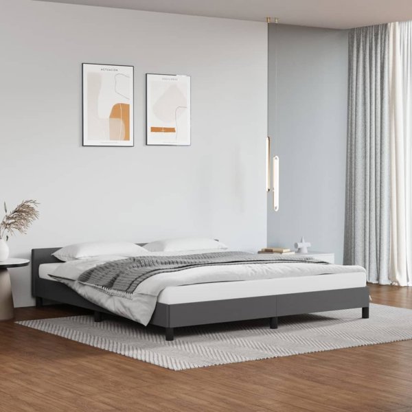 vidaXL Σκελετός Κρεβατιού με Κεφαλάρι, Γκρι, 160x200 cm, επενδυμένο με τεχνητό δέρμα