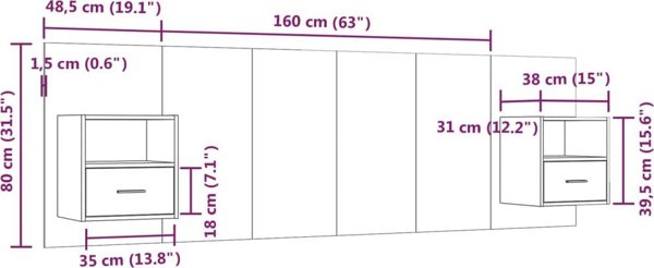 vidaXL Κεφαλάρι με ντουλάπια, καπνιστή βελανιδιά, υλικό από ξύλο