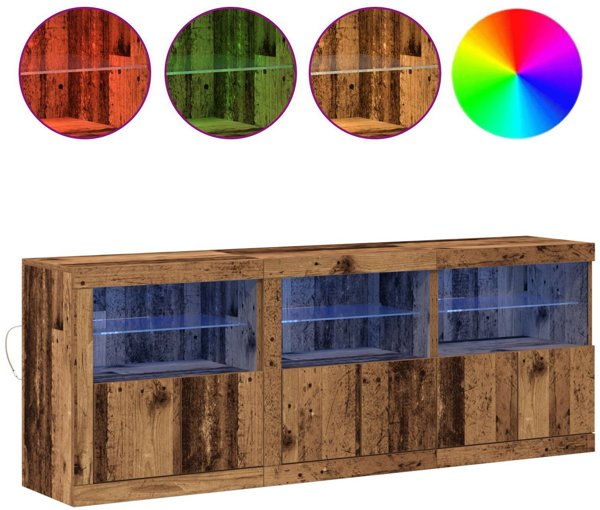 vidaXL Κομότα με φωτισμό LED Παλαιωμένο ξύλο 181,5x37x67 εκ. μηχανικού ξύλου