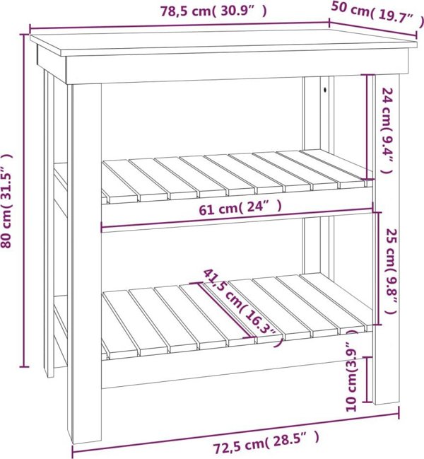 vidaXL vidaXL Stolik roboczy, 78,5x50x80 cm, lite drewno sosnowe