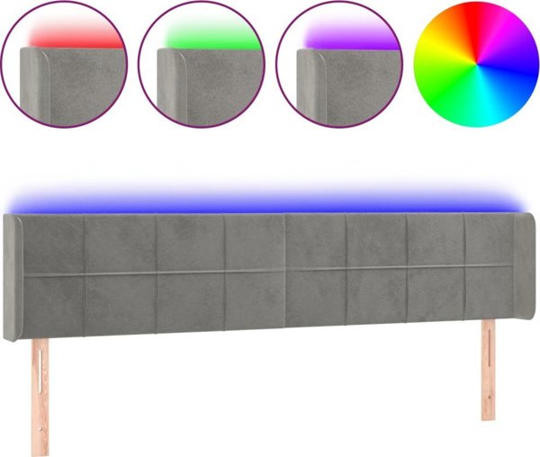 vidaXL κεφαλάρι κρεβατιού με LED, ανοιχτό γκρι, 183x16x78/88 εκ., βελούδο