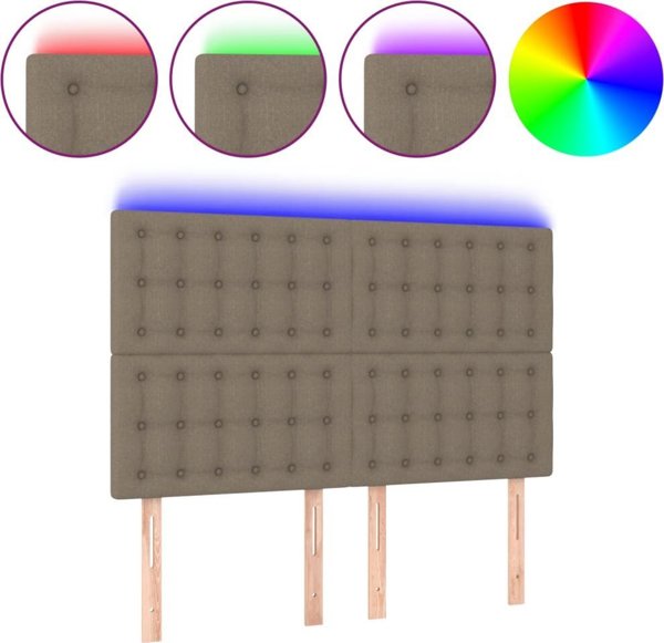 vidaXL Zaglowek do lozka z LED, taupe, 144x5x118/128 cm, tkanina
