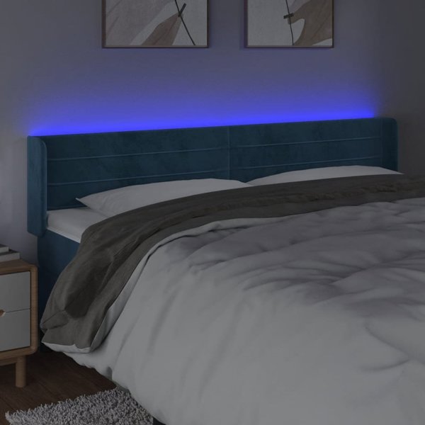 vidaXL Κεφαλάρι κρεβατιού με φωτισμό LED σκούρο μπλε 183x16x78/88 εκ. βελούδο