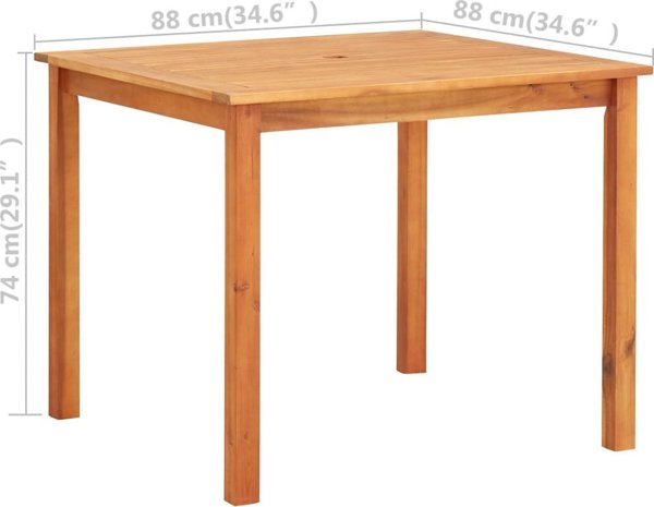 vidaXL Τραπέζι κήπου, 88x88x74 εκ, μασίφ ξύλο ακασίας