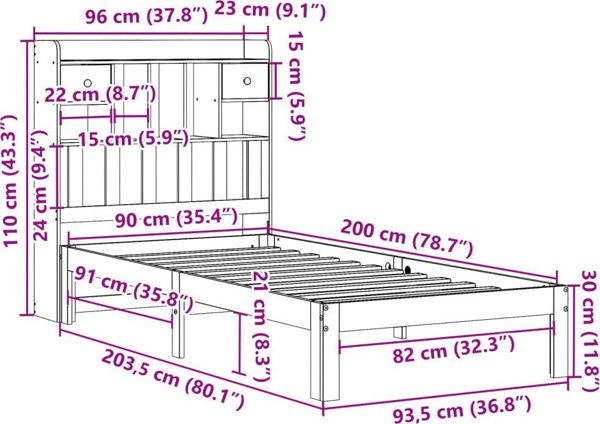 vidaXL Λύκος με ράφι 90x200 εκ. χωρίς στρώμα πεύκο