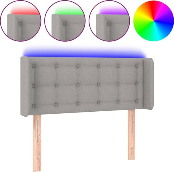 vidaXL Προσκέφαλος κρεβατιού με LED, Ανοιχτό Γκρι, 83x16x78/88 cm, ύφασμα