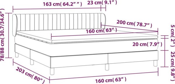 vidaXL Λουζκο κοντινενταλ με στρωμα, σκουρο γκρι υφασμα 160x200 εκ