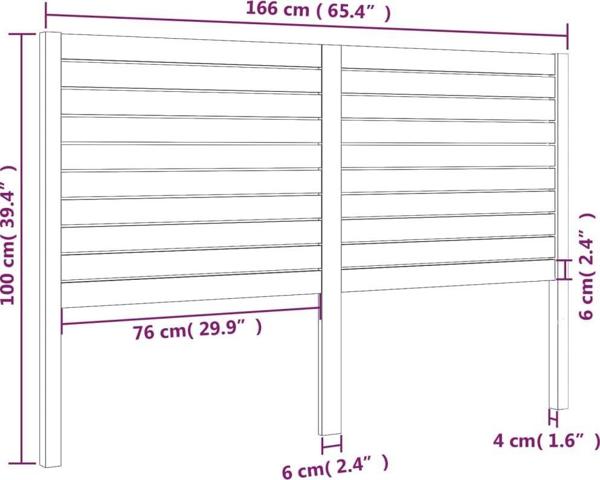 vidaXL Κεφαλάρι κρεβατιού, μαύρο, 166x4x100 cm, μασίφ ξύλο πεύκου