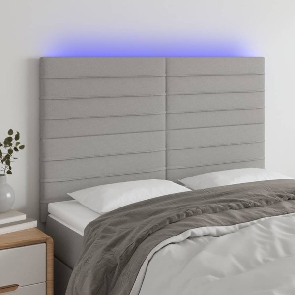 vidaXL Κεφαλάρι για κρεβάτι με LED, ανοιχτό γκρι, 144x5x118/128 εκ., ύφασμα