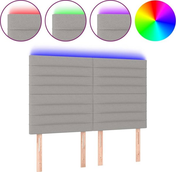 vidaXL Κεφαλάρι για κρεβάτι με LED, ανοιχτό γκρι, 144x5x118/128 εκ., ύφασμα