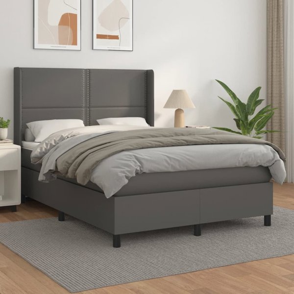 vidaXL Κρεβάτι continental με στρώμα, γκρι, eco δέρμα 140x200 cm