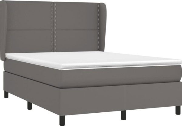 vidaXL Κρεβάτι continental με στρώμα, γκρι, eco δέρμα 140x200 cm