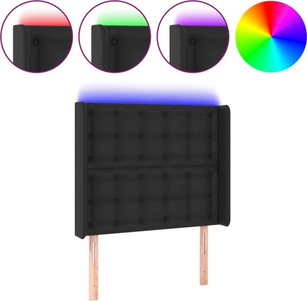 vidaXL Κεφαλάρι για κρεβάτι με LED, μαύρο, 103x16x118/128 εκ., συνθετικό δέρμα