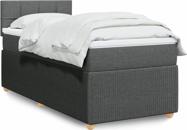 vidaXL Κρεβάτι Continental με Στρώμα, Σκούρο Γκρι Ύφασμα 90x190 cm
