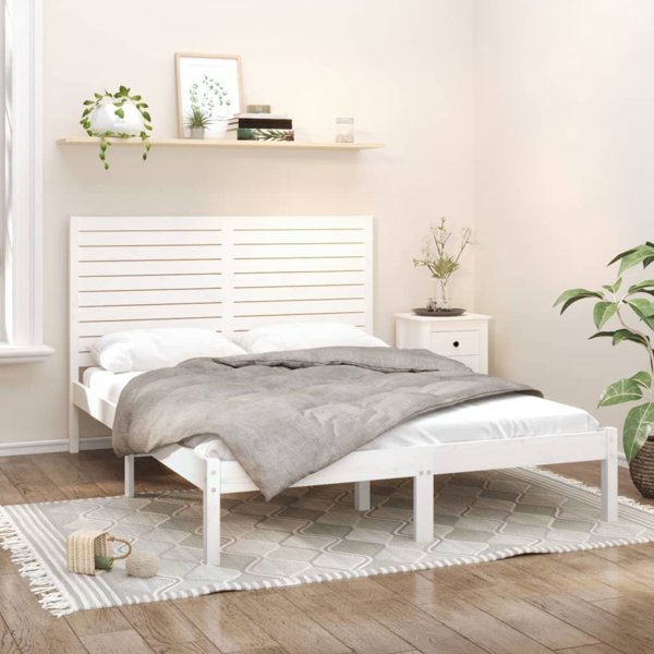 vidaXL Ράμα κρεβατιού λευκή από μασίφ ξύλο 160 x 200 cm