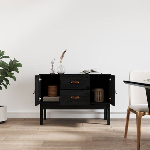 vidaXL Szafka, czarna, 110x40x78 cm, lite drewno sosnowe