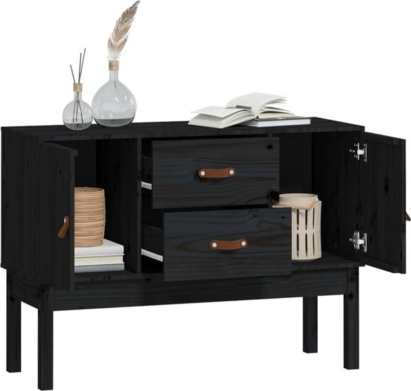vidaXL Szafka, czarna, 110x40x78 cm, lite drewno sosnowe