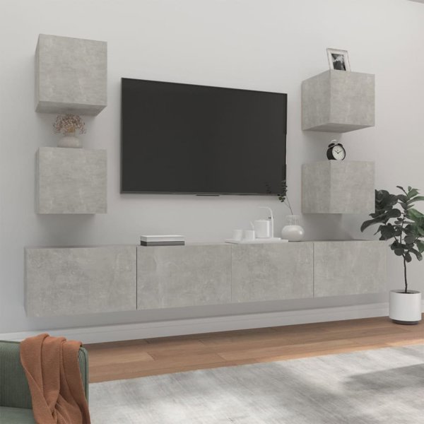 vidaXL Σετ 6 Ντουλάπες Τηλεόρασης, Απόχρωση Γκρι Μπετόν