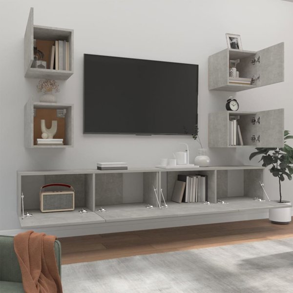 vidaXL Σετ 6 Ντουλάπες Τηλεόρασης, Απόχρωση Γκρι Μπετόν