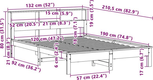 vidaXL Κρεβάτι με ράφια, χωρίς στρώμα, 120x190 εκ., πεύκο