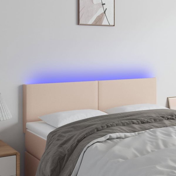 vidaXL LED προσκέφαλο κρεβατιού καπουτσίνο 144x5x78/88 cm από οικολογικό δέρμα