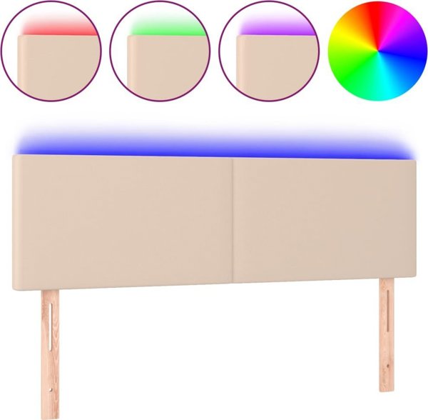 vidaXL LED προσκέφαλο κρεβατιού καπουτσίνο 144x5x78/88 cm από οικολογικό δέρμα