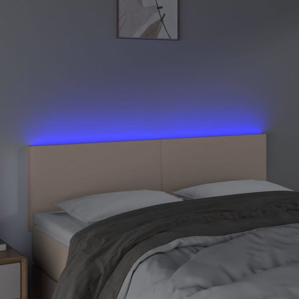 vidaXL LED προσκέφαλο κρεβατιού καπουτσίνο 144x5x78/88 cm από οικολογικό δέρμα