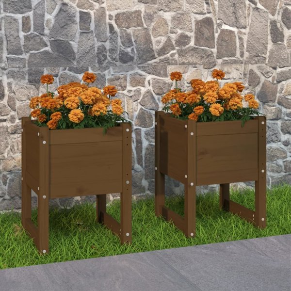 vidaXL Ζαρντινιέρες 2 τεμαχίων, μέλι καφέ, 40x40x52,5 cm, μασίφ ξύλο πεύκου
