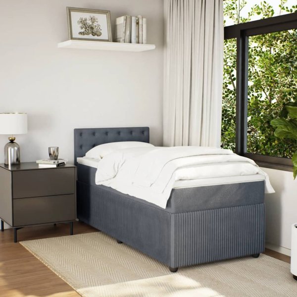 vidaXL Κρεβάτι continental με στρώμα, σκούρο γκρι βελούδο 80x200 εκ.