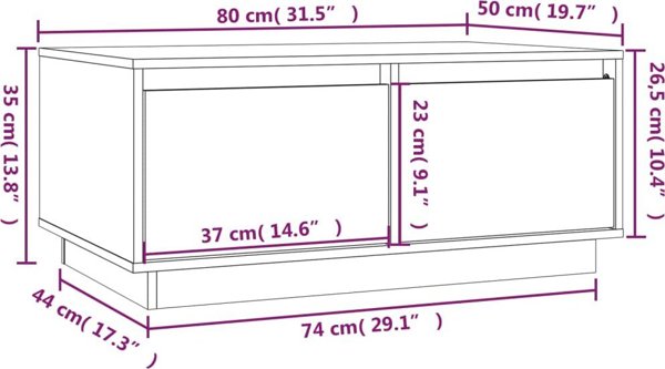 vidaXL Stolik kawowy, szary, 80x50x35 cm, lite drewno sosnowe