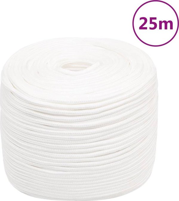 vidaXL Linka zeglarska biala jednolita 6 mm 25 m polipropylen