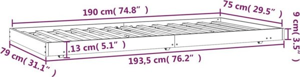 vidaXL Κάσα Κρεβατιού 75x190 εκ. από Αληθινό Πεύκο