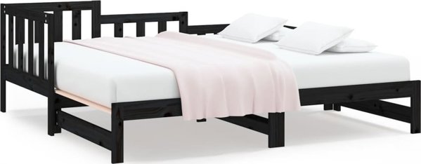 vidaXL Lozko rozsuwane, czarne, 2x(80x200) cm, lite drewno sosnowe