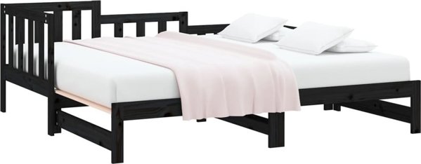 vidaXL Lozko rozsuwane, czarne, 2x(80x200) cm, lite drewno sosnowe