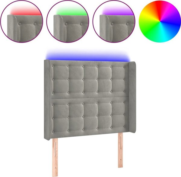 vidaXL Προσκέφαλο κρεβατιού με LED, ανοιχτό γκρι, 93x16x118/128 εκ., βελούδο