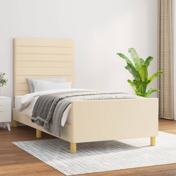 vidaXL Πλαίσιο Κρεβατιού με Κεφαλάρι, Κρεμ, 80x200 εκ, Υφασμάτινο